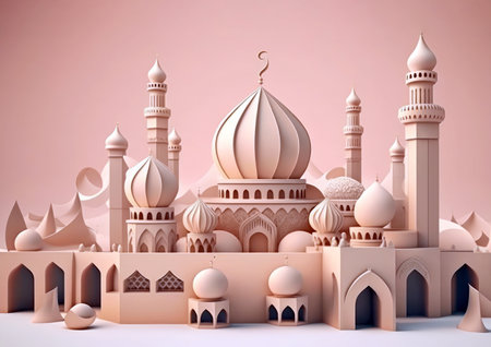 3d illustration of eid mubarak background with mosque.の素材