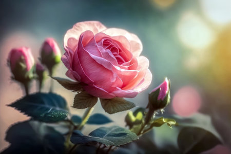 Beautiful pink rose flower in the garden. Nature background. Toned.の素材