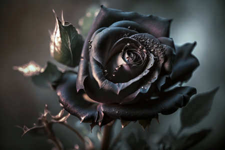 Beautiful black rose on a dark background. Close-up.の素材
