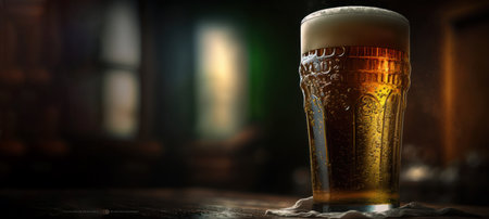 Beer in a glass on a dark background. Selective focus.の素材