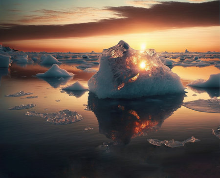 Icebergs at sunset. Global warming, climate change concept.の素材