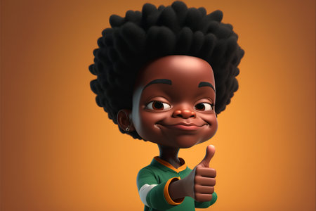 African american girl with thumbs up gesture - 3D Illustrationの素材