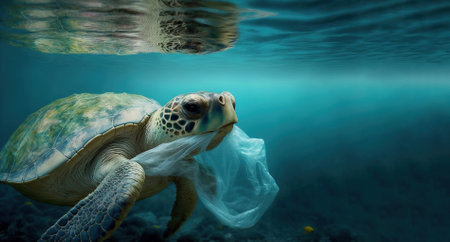 Hawaiian Green Sea Turtle Swimming Under Water, Snorkelingの素材