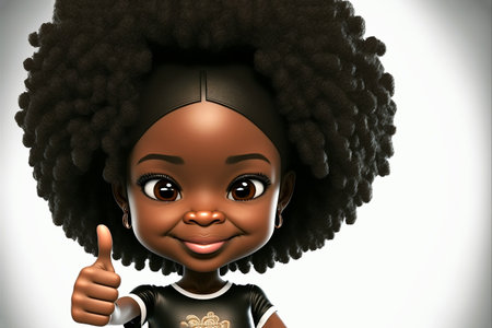 Cute little African American girl with thumbs up gesture - 3D renderingの素材