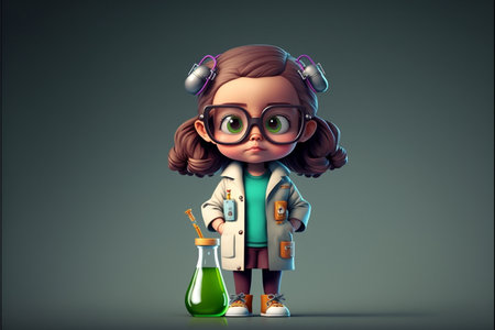 Cute little girl with science equipment. Education concept. 3d renderingの素材