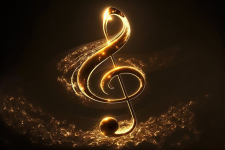 Treble clef on a black background with smoke, 3d illustrationの素材