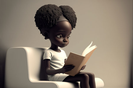 Cute little African American girl reading a book. Toned.の素材