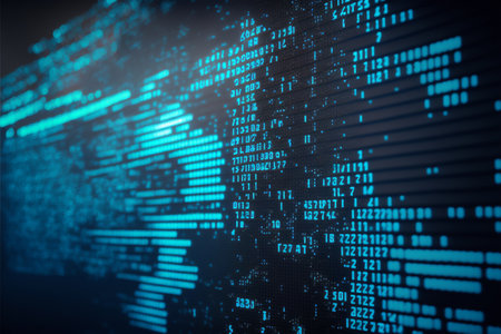 Blue binary code background. 3d rendering toned image double exposureの素材