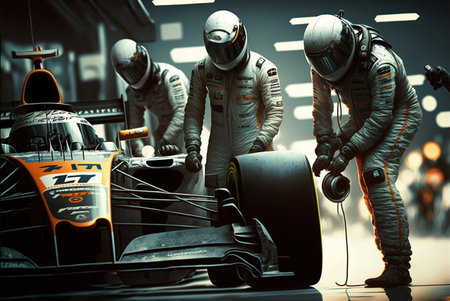 3D rendering of a group of astronaut in space suit and helmet racing on the track.の素材