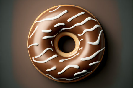 Chocolate glazed donut on dark background. Vector illustration.の素材