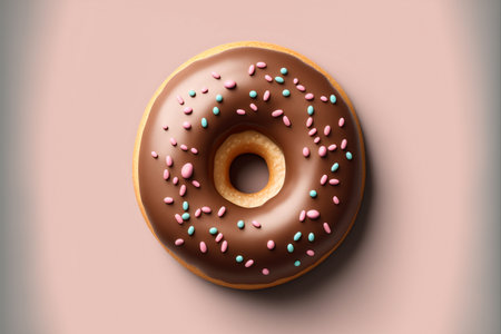 Chocolate donut with sprinkles on a pink background. 3d renderingの素材