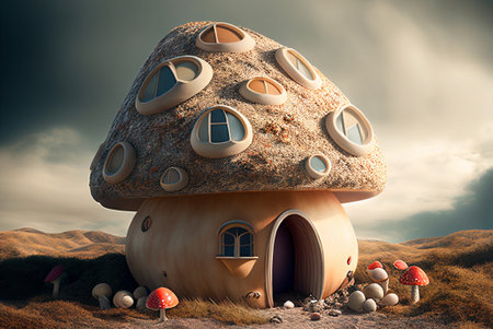 Fantasy mushroom house. 3d render. Conceptual image.の素材