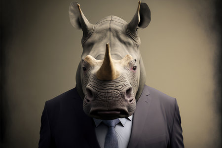 Businessman with rhinoceros head on grunge background.の素材
