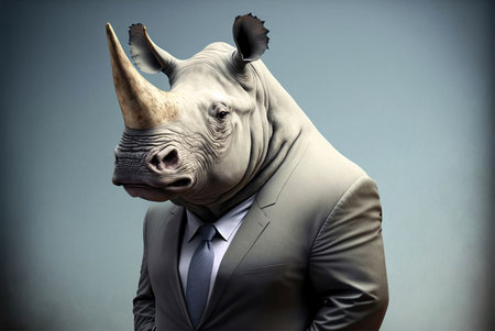 Businessman with rhinoceros head as a symbol of leadershipの素材