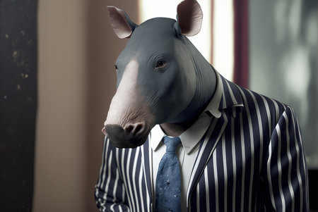Businessman with a rhinoceros in a suit and tieの素材