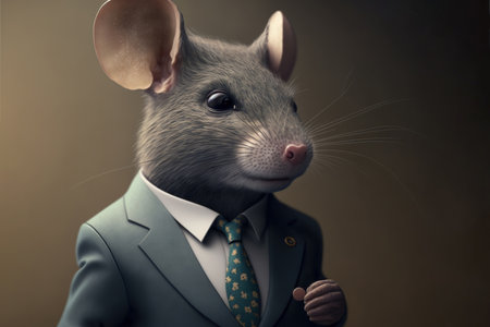 Cute rat in business suit and tie on a dark background.の素材