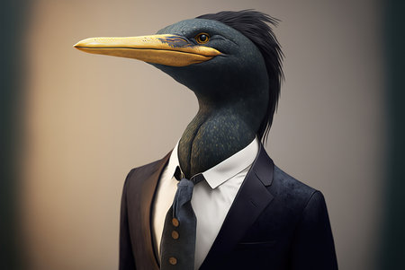 Portrait of a stork in a business suit with a tieの素材