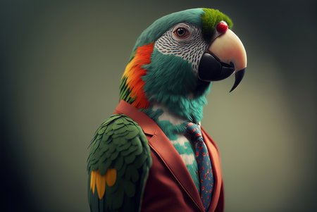 Portrait of a colorful macaw parrot in a suit.の素材
