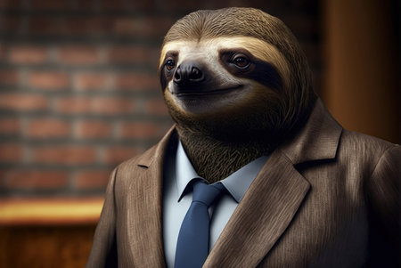 Portrait of a young male opossum in a suit and tieの素材