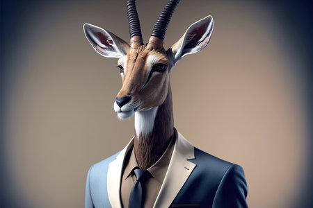 Portrait of a male gazelle in a suit and tieの素材