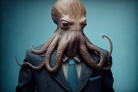 Conceptual image of an octopus in a suit and tieの素材