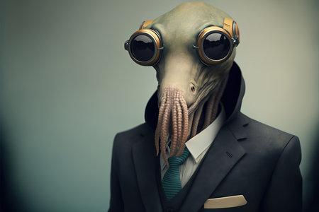 Businessman wearing a gas mask and glasses. Conceptual image.の素材