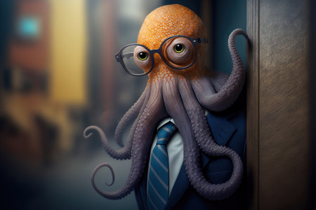 Portrait of a raccoon in a suit on a dark backgroundの素材