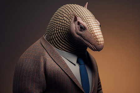 Businessman wearing a snake head suit and tie. 3d renderingの素材