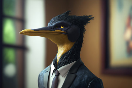 3d illustration of a man in a suit with a duck headの素材