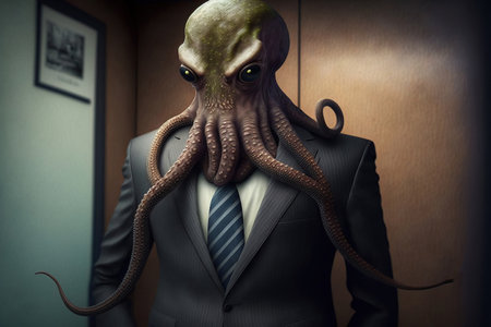 Businessman with octopus instead of head. 3D rendering.の素材