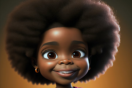 Cute African American girl with afro hairstyle. 3d renderingの素材
