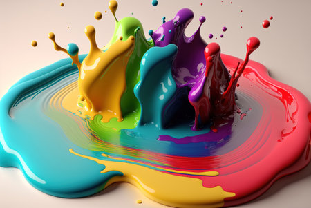 Colorful paint splashing on a white background. 3d renderingの素材