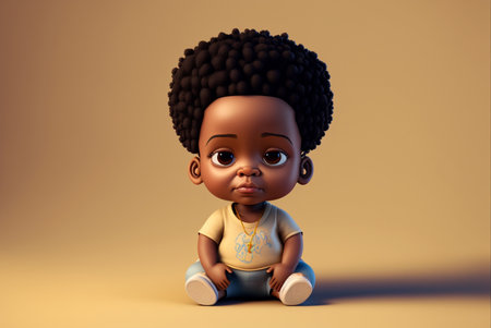 Cute little african american baby sitting on the floor. 3d renderingの素材