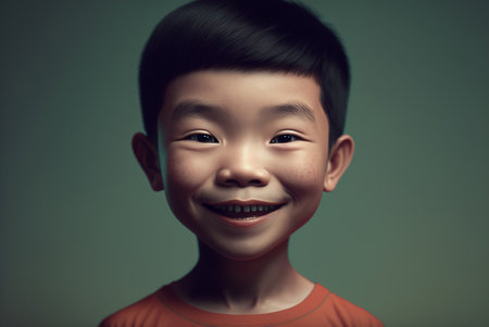 Portrait of happy asian little boy smiling and looking at cameraの素材