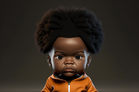 Cute african american little baby boy in orange hoodie. 3d renderingの素材