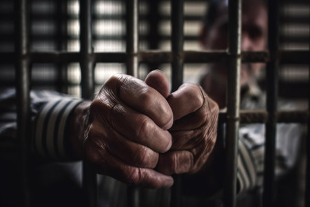 Prisoner's hands in jail. Prisoner's hands in jailの素材