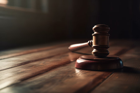 Law theme, mallet of judge, wooden gavel on wooden tableの素材