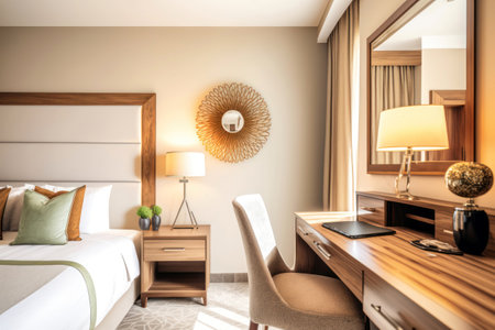 Interior of a hotel bedroom. 3d render. Interior designの素材