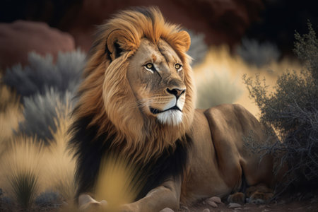 Big male lion in the desert of Namibia. Wildlife scene from Africa.の素材