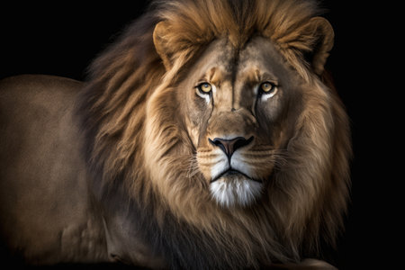 Lion Portrait Isolated on Black Background, 3D Renderingの素材