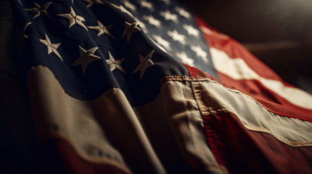 Close up of American flag on dark background. Memorial day concept.の素材