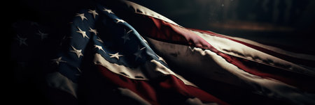 American Flag. National Flag of United States of America on dark backgroundの素材
