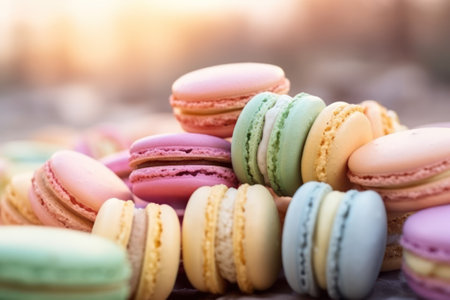 Colorful macaroons on the table. Selective focus.の素材