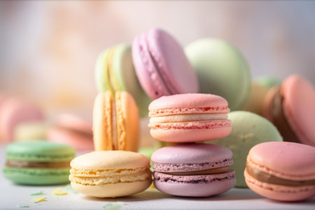 Colorful macaroons on a white background, close-upの素材