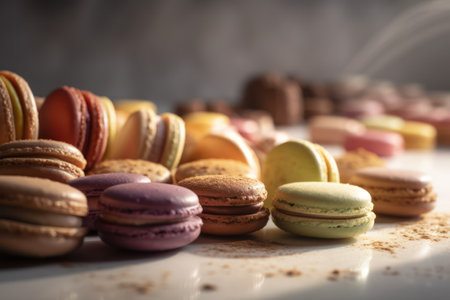 Colorful macaroons on a white background. Selective focus.の素材