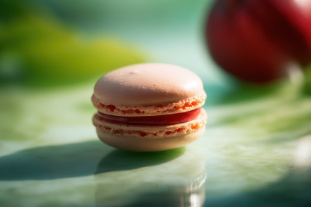 Macaroons on a green background. Shallow depth of fieldの素材
