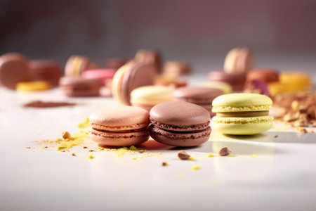 Colorful macaroons on a white background. Selective focus.の素材