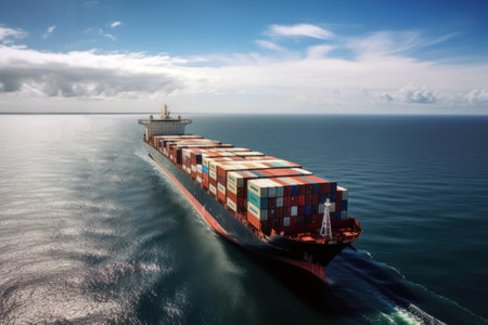 Container ship in the sea. Freight transportation and logistics concept.の素材