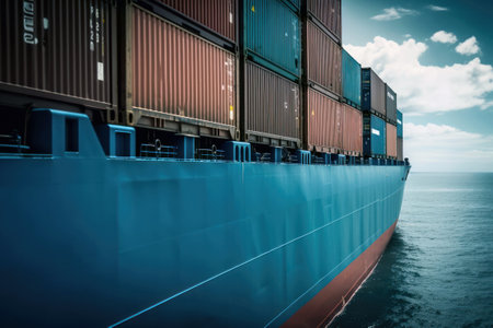 Container Cargo freight ship with working crane bridge at sea for Logistic Import Export backgroundの素材