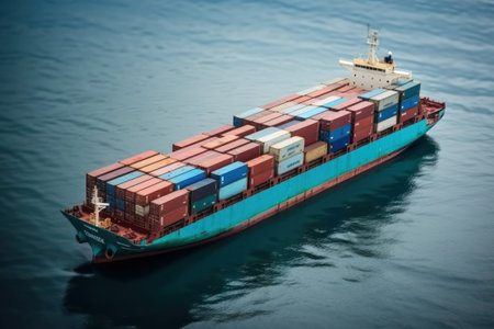 Container ship in the sea, Freight transportation and logistics concept.の素材